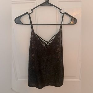 American Eagle Womens Crushed Velvet Olive Green Cami Crisscross Tank Top Sz XS